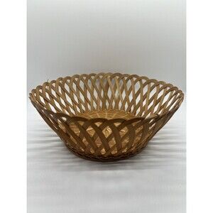 Vintage Round Open Weave Woven Wicker Bread Basket China Boho 8 3/4”Medium Brown